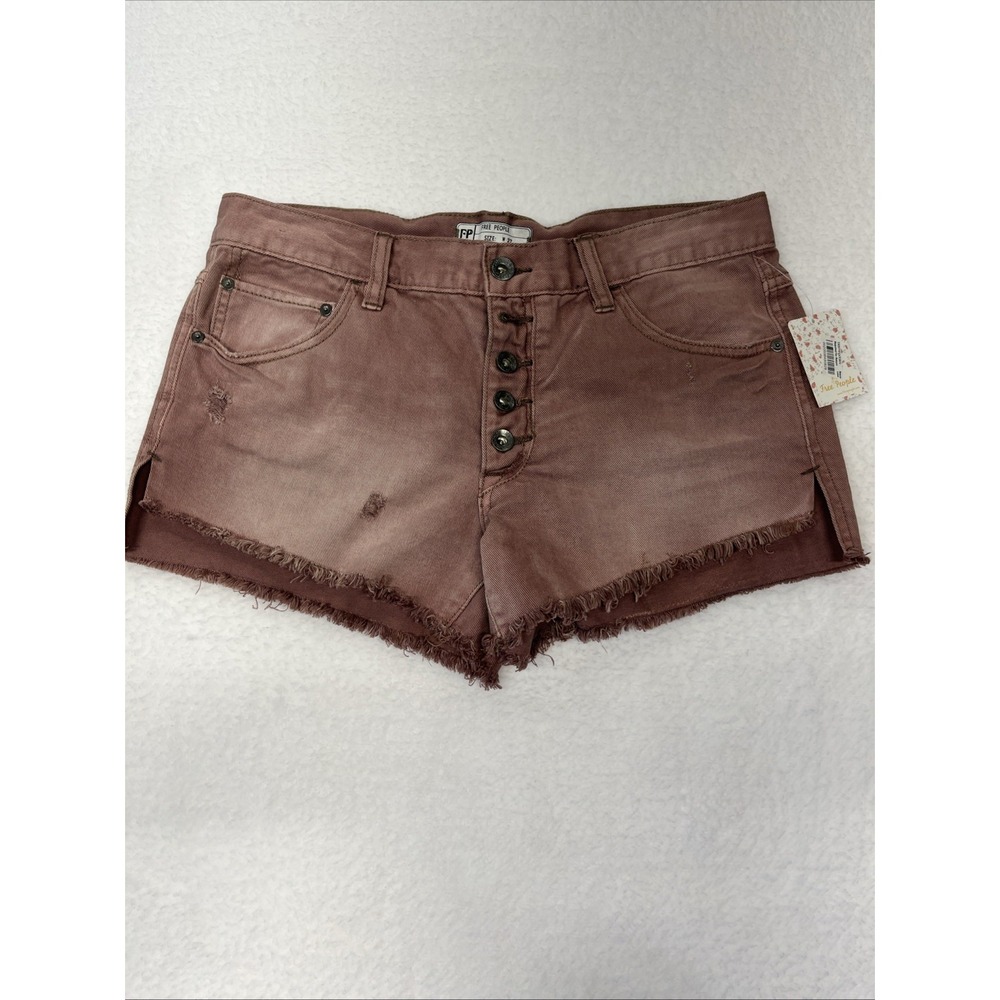 Free People Makai Cut Off Denim Shorts Mauve‎ Pink Distressed Button Fly Size 27